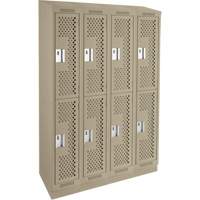 Clean Line Lockers, 2 -tier, Bank of 4, 48" x 15" x 82", Steel, Beige, Rivet (Assembled), Perforated Solutions industrielles ALPHA