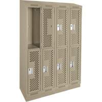Clean Line Lockers, 2 -tier, Bank of 4, 48" x 15" x 82", Steel, Beige, Rivet (Assembled), Perforated Solutions industrielles ALPHA