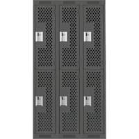 Clean Line Lockers, 2 -tier, Bank of 3, 36" x 15" x 72", Steel, Charcoal, Rivet (Assembled), Perforated Solutions industrielles ALPHA