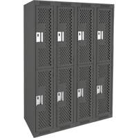 Clean Line Lockers, 2 -tier, Bank of 4, 48" x 15" x 72", Steel, Charcoal, Rivet (Assembled), Perforated Solutions industrielles ALPHA
