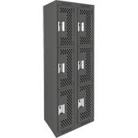 Clean Line Lockers, 3 -tier, Bank of 2, 24" x 12" x 72", Steel, Charcoal, Rivet (Assembled), Perforated Solutions industrielles ALPHA