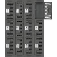Clean Line Lockers, 3 -tier, Bank of 4, 48" x 12" x 72", Steel, Charcoal, Rivet (Assembled), Perforated Solutions industrielles ALPHA