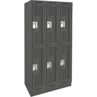 Clean Line Lockers, 2 -tier, Bank of 3, 36" x 15" x 76", Steel, Charcoal, Rivet (Assembled), Perforated Solutions industrielles ALPHA