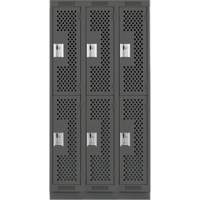 Clean Line Lockers, 2 -tier, Bank of 3, 36" x 15" x 76", Steel, Charcoal, Rivet (Assembled), Perforated Solutions industrielles ALPHA