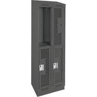 Casiers Clean Line, 2 niveaux, Bloc de 2, 24" x 15" x 82", Acier, Charbon, Rivet (assembl&eacute;), Perfor&eacute; Solutions industrielles ALPHA