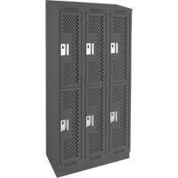 Clean Line Lockers, 2 -tier, Bank of 3, 36" x 15" x 82", Steel, Charcoal, Rivet (Assembled), Perforated Solutions industrielles ALPHA