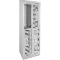 Casiers Clean Line, 2 niveaux, Bloc de 2, 24" x 15" x 82", Acier, Gris, Rivet (assembl&eacute;), Perfor&eacute; Solutions industrielles ALPHA