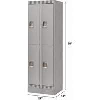 Lockers, 2 -tier, Bank of 2, 24" x 18" x 76", Steel, Grey, Knocked Down Solutions industrielles ALPHA