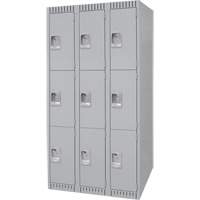 Lockers, 3 -tier, Bank of 3, 36" x 18" x 72", Steel, Grey, Knocked Down Solutions industrielles ALPHA