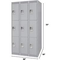 Lockers, 3 -tier, Bank of 3, 36" x 18" x 72", Steel, Grey, Knocked Down Solutions industrielles ALPHA