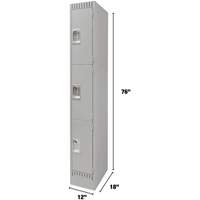 Lockers, 3 -tier, 12" x 18" x 76", Steel, Grey, Knocked Down Solutions industrielles ALPHA