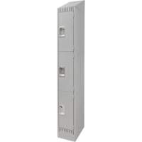 Lockers, 3 -tier, 12" x 18" x 86", Steel, Grey, Knocked Down Solutions industrielles ALPHA