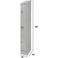 Lockers, 3 -tier, 12" x 18" x 86", Steel, Grey, Knocked Down Solutions industrielles ALPHA