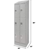 Lockers, 3 -tier, Bank of 2, 24" x 18" x 86", Steel, Grey, Knocked Down Solutions industrielles ALPHA