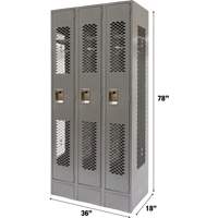 Vented Lockers, Bank of 3, 36 x 18" x 78", Steel, Grey, Knocked Down, Perforated Solutions industrielles ALPHA