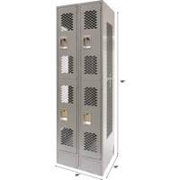 Vented Lockers, 2 -tier, Bank of 2, 24" x 18" x 78", Steel, Grey, Knocked Down, Perforated Solutions industrielles ALPHA