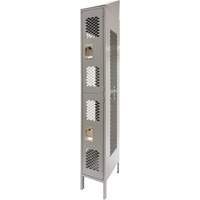 Vented Lockers, 2 -tier, 12" x 18" x 88", Steel, Grey, Knocked Down, Perforated Solutions industrielles ALPHA