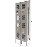 Vented Lockers, 2 -tier, Bank of 2, 24" x 18" x 88", Steel, Grey, Knocked Down, Perforated Solutions industrielles ALPHA