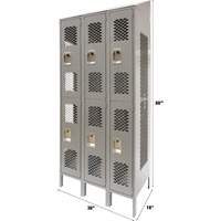 Vented Lockers, 2 -tier, Bank of 3, 36 x 18" x 88", Steel, Grey, Knocked Down, Perforated Solutions industrielles ALPHA
