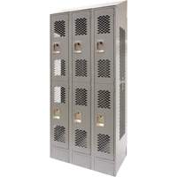 Vented Lockers, 2 -tier, Bank of 3, 36 x 18" x 88", Steel, Grey, Knocked Down, Perforated Solutions industrielles ALPHA