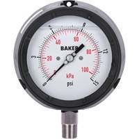 Pressure Gauge, 4-1/2" , 0 - 15 psi/0 - 100 kPa, Bottom Mount, Liquid Filled Analogue Solutions industrielles ALPHA