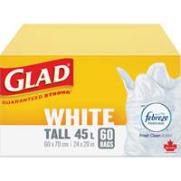 Sacs &agrave; ordures hauts 45 L avec Febreze, R&eacute;gulier, 24" la x 28" lo, Blanc Solutions industrielles ALPHA
