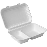 Contenants &agrave; charni&egrave;re pour nourriture compostable avec compartiments, Bagasse, Rectangulaire Solutions industrielles ALPHA