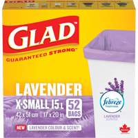 Sacs parfum&eacute;s et de couleur lavande de Glad, Fort, 17" la x 20" lo, Mauve, Capacit&eacute; 15 L (3,96 gal) Solutions industrielles ALPHA