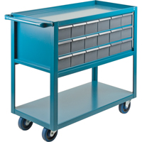 Chariot &agrave; tablette avec tiroir, 1200 lb Capacit&eacute;, Acier, 18" x la, 35" x ha, 36" p, Roues en Caoutchouc, Enti&egrave;rement soud&eacute;, 18 tirroirs Solutions industrielles ALPHA