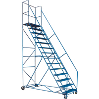 Escabeau roulant certifi&eacute; par la CSA avec pied verrouillable, 14 marches, Largeur de la marche 30", Hauteur de la plateforme 128", Acier Solutions industrielles ALPHA