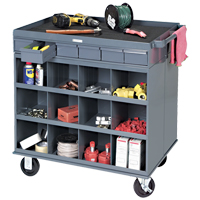 Poste de travail &agrave; deux c&ocirc;t&eacute;s mobile et robuste, 1200 lb Capacit&eacute;, Acier, 34" x la, 34" x ha, 24" p, Enti&egrave;rement soud&eacute;, 6 tirroirs Solutions industrielles ALPHA