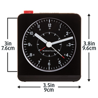 Desk Alarm Clock, Analog, Battery Operated, 3.5" W x 1.5" D x 3.75" H, Black Solutions industrielles ALPHA