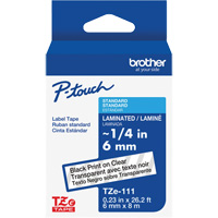 TZe-111 Laminated Tape for TZe-Compatible P-Touch Label Makers, Black on Clear, 0.23" Width Solutions industrielles ALPHA