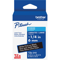 TZe-315 Laminated Tape for TZe-Compatible P-Touch Label Makers, White on Black, 0.23" Width Solutions industrielles ALPHA