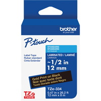 TZe-334 Laminated Tape for TZe-Compatible P-Touch Label Makers, Gold on Black, 0.47" Width Solutions industrielles ALPHA