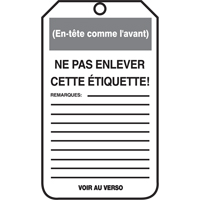 &eacute;tiquettes de verrouillage, Papier cartonn&eacute;, 3-1/8" la x 5-7/8" h, Français Solutions industrielles ALPHA