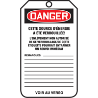 &eacute;tiquettes de verrouillage, Papier cartonn&eacute;, 3-1/8" la x 5-7/8" h, Français Solutions industrielles ALPHA