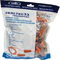 Bouchons d'oreilles coniques jetables en mousse de PU orange SEALTEC33, Vrac - Sac en poly, Avec cordon Solutions industrielles ALPHA