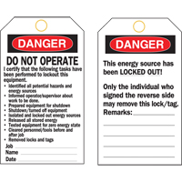 Lockout Tags, Plastic, 3" W x 5-3/4" H, English Solutions industrielles ALPHA