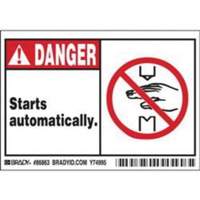 Enseigne Danger Starts Automatically, 3-1/2" x 5", Polyester, Anglais avec pictogramme Solutions industrielles ALPHA