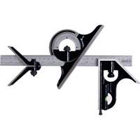 Combination Square Set with E/M Rule, 4 pcs., 1/64"/0.5 mm Graduations, Steel, Plain Solutions industrielles ALPHA