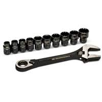 Ensemble de cl&eacute;s ajustable Pass-Thru 11 morceaux, 8" lo, la max. 1-1/8", Chrome/Poli Solutions industrielles ALPHA