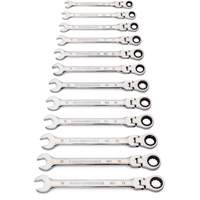 Jeu de cl&eacute;s &agrave; 12 pans et 90 dents, T&ecirc;te articul&eacute;e/Combinaison &agrave; cliquet, 12 morceaux, M&eacute;trique Solutions industrielles ALPHA