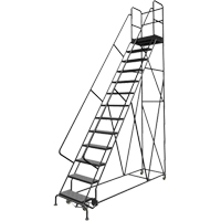 Escabeaux roulants &agrave; dessus profond, 13 marches, Largeur de la marche 24", Hauteur de la plateforme 130", Acier Solutions industrielles ALPHA