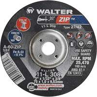 Disque de meulage et de tronçonnage Zip, 3" x 1/13", Arbre de 3/8", Type 27, Grain de 60, Oxyde d'aluminium Solutions industrielles ALPHA