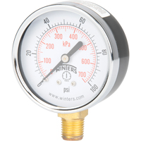 Manomètre,  2-1/2", 0 - 100 psi, Fixation inférieure, Analogique YB882 | Solutions industrielles ALPHA
